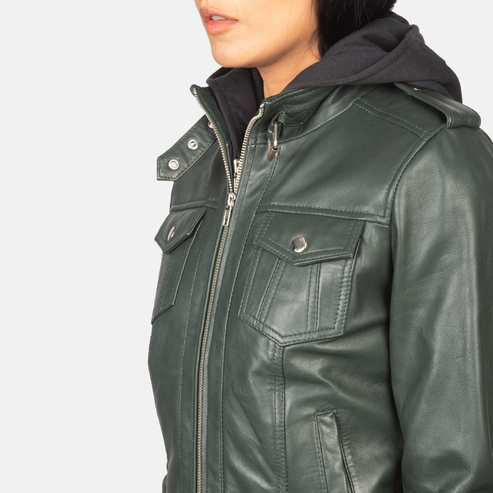 Roslyn Hooded Leder-Bomberjacke für Damen – Zusätzliche Produktansicht 6