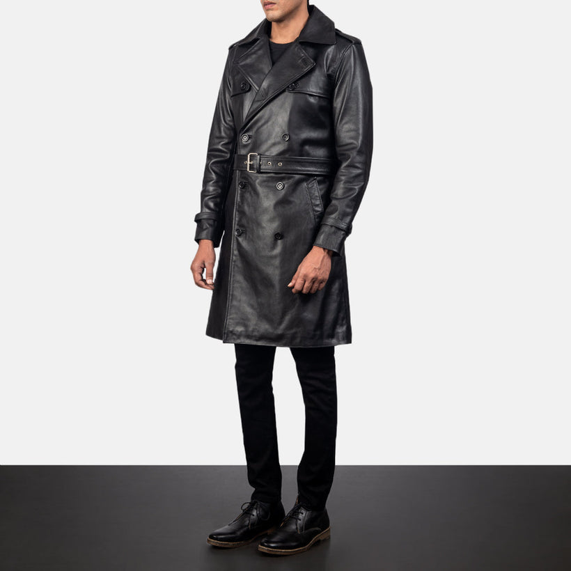 Royson Schwarz Leather Duster Ledermantel für Herren