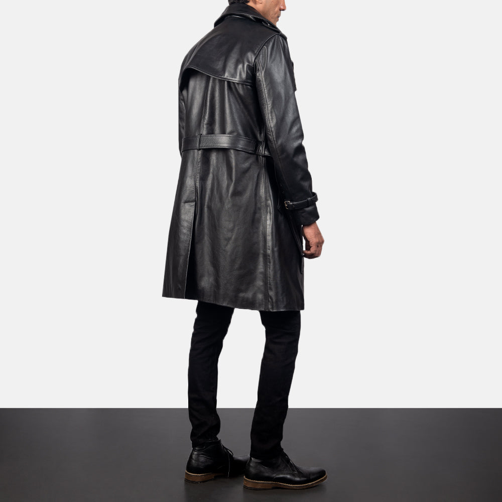 Men's Royson Schwarz Leather Duster Ledermantel für Herren - Seitenansicht mit ergonomischem Ärmelschnitt