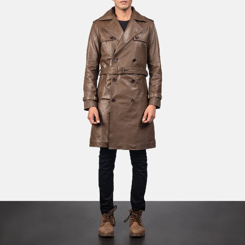 Royson Braun Leather Duster Ledermantel für Herren