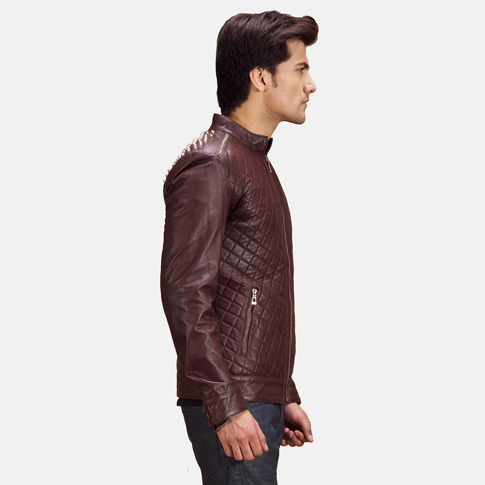 Maroon Sheepskin Leather Biker Jacket - Rückansicht mit passgenauen Schultern &amp; sauberem Saum