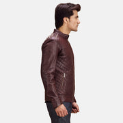 Maroon Sheepskin Leather Biker Jacket - Rückansicht mit passgenauen Schultern &amp; sauberem Saum