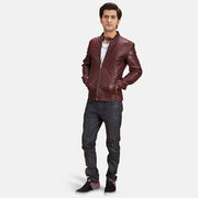 Rumano Jae Kastanienbraun Leder-Bikerjacke für Herren - Seitenansicht mit ergonomischem Ärmelschnitt