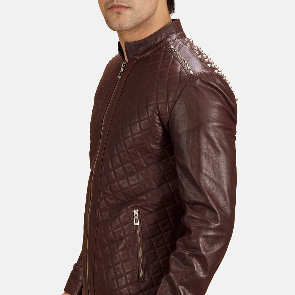 Detailansicht of Band &amp; Zipper Hardware on Rumano Jae Kastanienbraun Leder-Bikerjacke für Herren