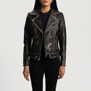 Rumy Kastanienbraun Leder-Bikerjacke für Damen – Zusätzliche Produktansicht 1