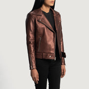 Maroon Sheepskin Leather Biker Jacket - Rückansicht mit passgenauen Schultern &amp; sauberem Saum