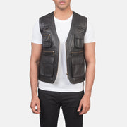 Men's Safari Braun Lederweste für Herren in Brown Sheepskin Leather - Vorderansicht &amp; maßgeschneiderte Silhouette | Online Kaufen