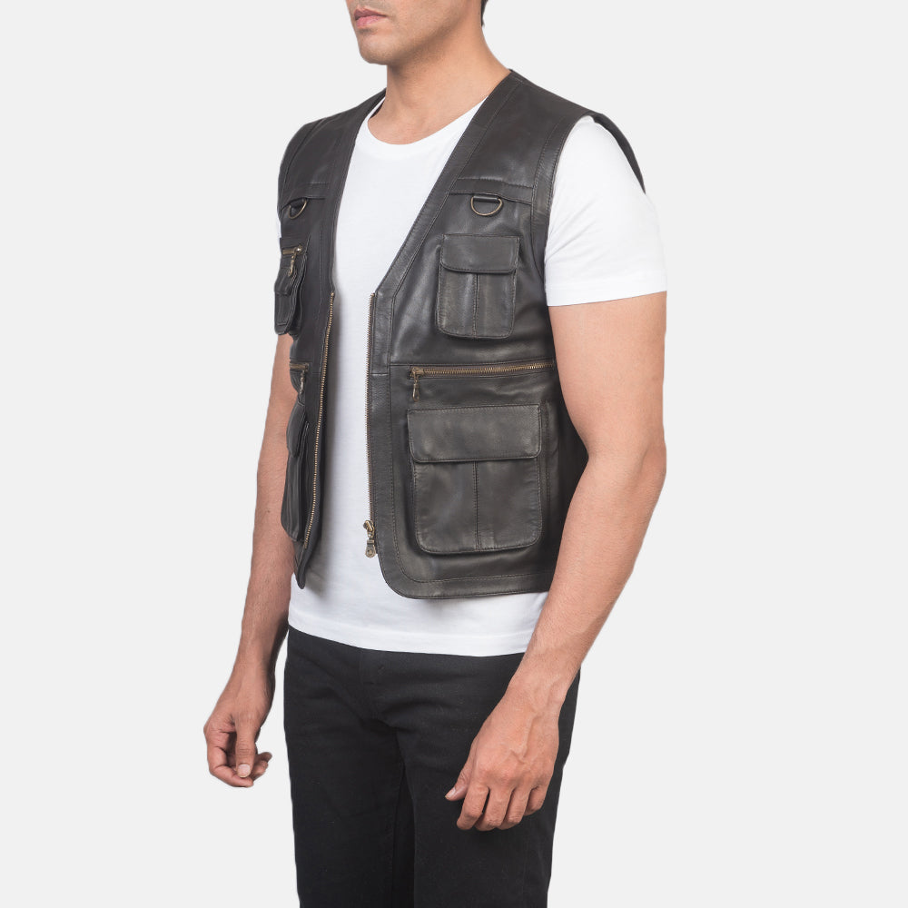 Brown Sheepskin leather Vest - Rückansicht mit passgenauen Schultern &amp; sauberem Saum