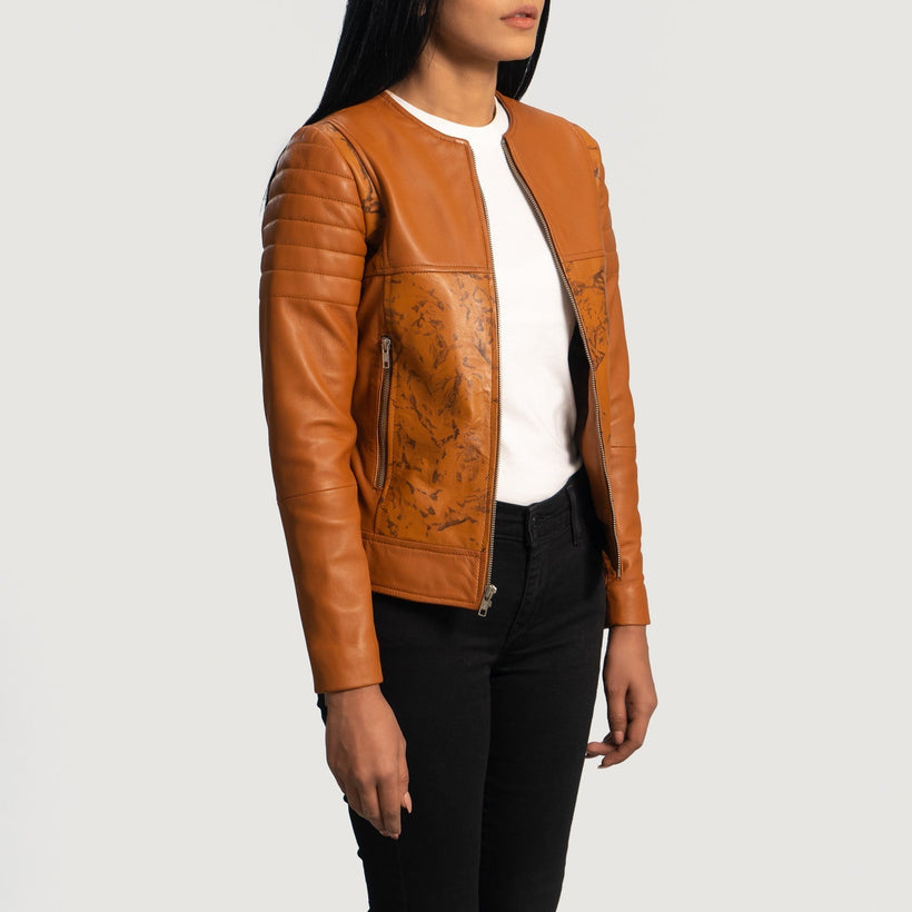 Sandy Hellbraun Dye Leder-Bikerjacke für Damen