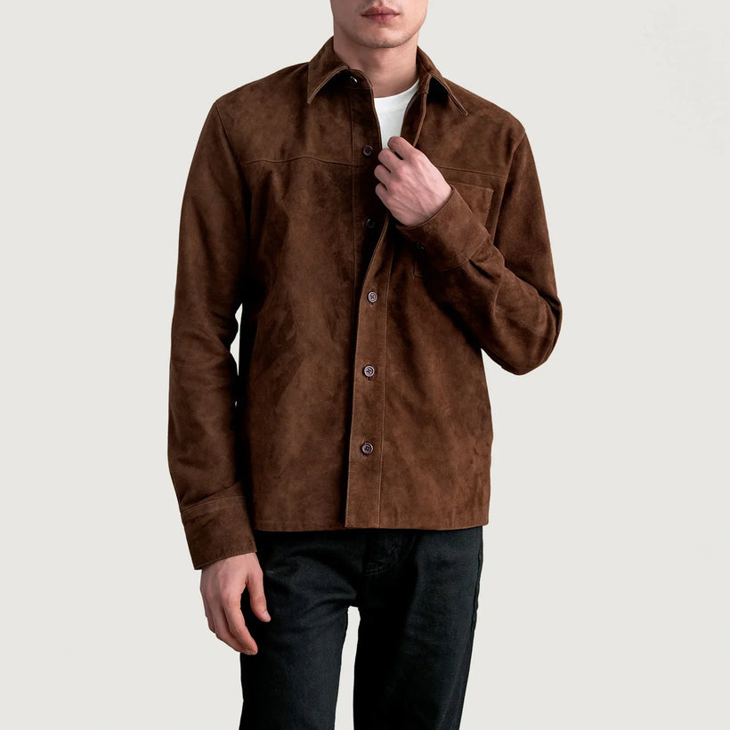 Scout Mokka Suede Leather Shirt für Herren