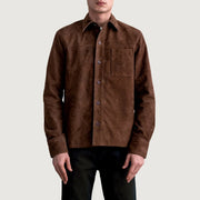 
Scout Mokka Suede Leather Shirt für Herren - Seitenansicht mit ergonomischem Ärmelschnitt & sportlicher Passform