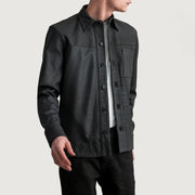 
Scout Tumbled Schwarz Leather Shirt für Herren in Tumbled Black Sheepskin Leather - Vorderansicht & maßgeschneiderte Silhouette | Online Kaufen