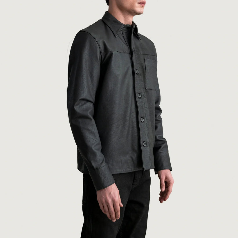 Scout Tumbled Schwarz Leather Shirt für Herren