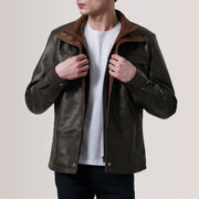 
Sean Braun Leather Classic Lederjacke für Herren For Men in Brown Sheepskin Leather - Vorderansicht & maßgeschneiderte Silhouette | Online Kaufen