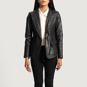
Selina Schwarz Lederblazer für Damen in Black Sheepskin Leather - Vorderansicht & maßgeschneiderte Silhouette | Online Kaufen