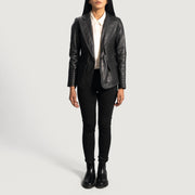 
Detailansicht of Notch & Button Hardware on Selina Schwarz Lederblazer für Damen
