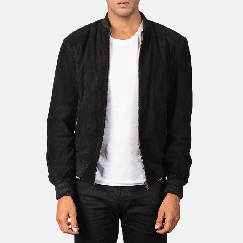 Shane Schwarz Suede Leder-Bomberjacke für Herren