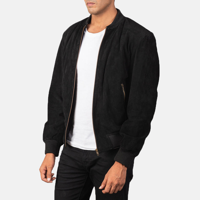 Shane Schwarz Suede Leder-Bomberjacke für Herren