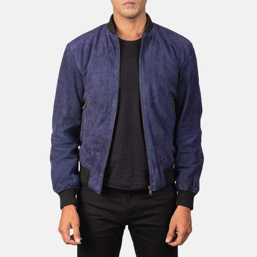Shane Blau Suede Leder-Bomberjacke für Herren