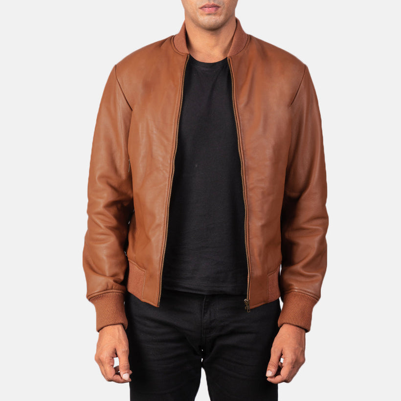Shane Braun Leder-Bomberjacke für Herren
