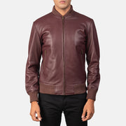 Detailansicht of Varsity &amp; Zipper Hardware on Men's Shane Kastanienbraun Leder-Bomberjacke für Herren