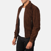 Dark Brown Goatskin Suede Bomber Jacket - Rückansicht mit passgenauen Schultern &amp; sauberem Saum