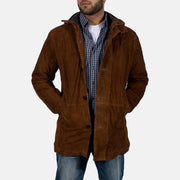 Men's Sheriff Braun Wildlederjacke für Herren in Brown Goatskin Suede - Vorderansicht &amp; maßgeschneiderte Silhouette | Online Kaufen