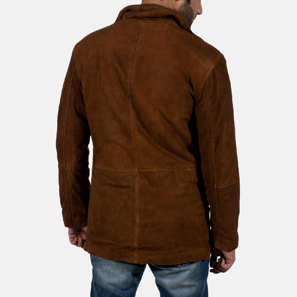 Detailansicht of High neck &amp; Zipper with Button Flap Hardware on Men's Sheriff Braun Wildlederjacke für Herren