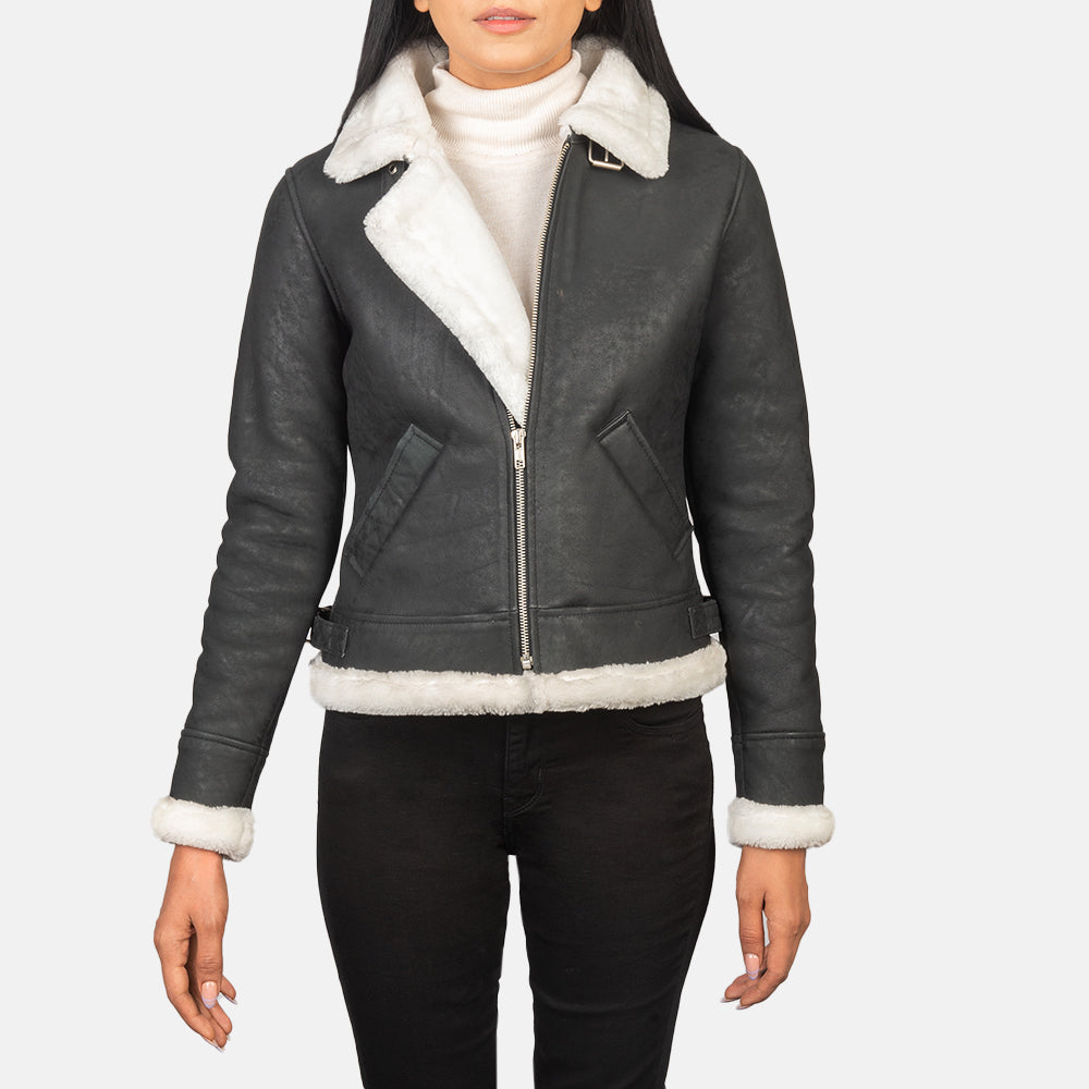 Sherilyn B-3 Schwarz Leder-Bomberjacke für Damen – Zusätzliche Produktansicht 4