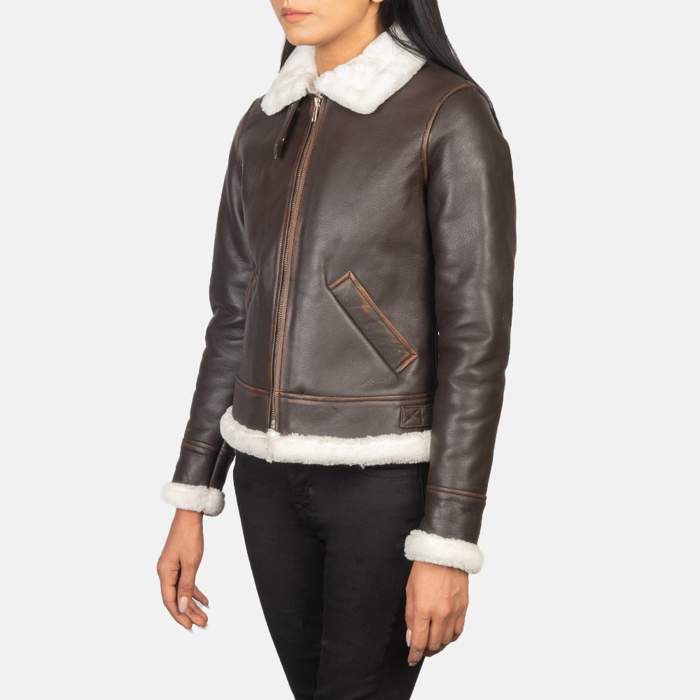 Sherilyn B-3 Schwarz Leder-Bomberjacke für Damen – Zusätzliche Produktansicht 2