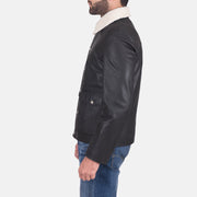 Black Goatskin Leather Aviator Jacket - Rückansicht mit passgenauen Schultern &amp; sauberem Saum