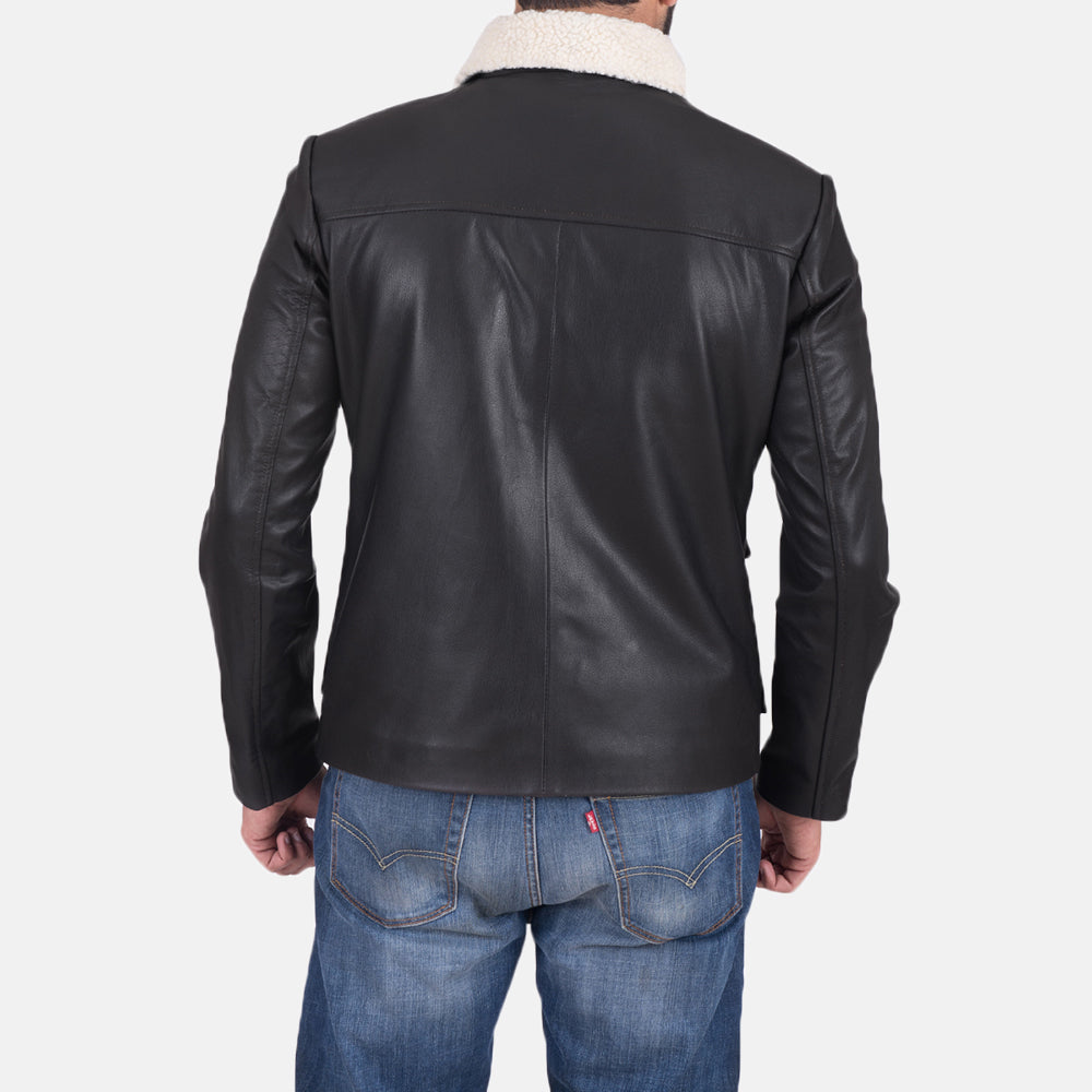 Men's Snow Cole Schwarz Lederjacke für Herren - Seitenansicht mit ergonomischem Ärmelschnitt