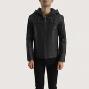 Black Goatskin Leather Hooded Jacket - Rückansicht mit passgenauen Schultern &amp; sauberem Saum
