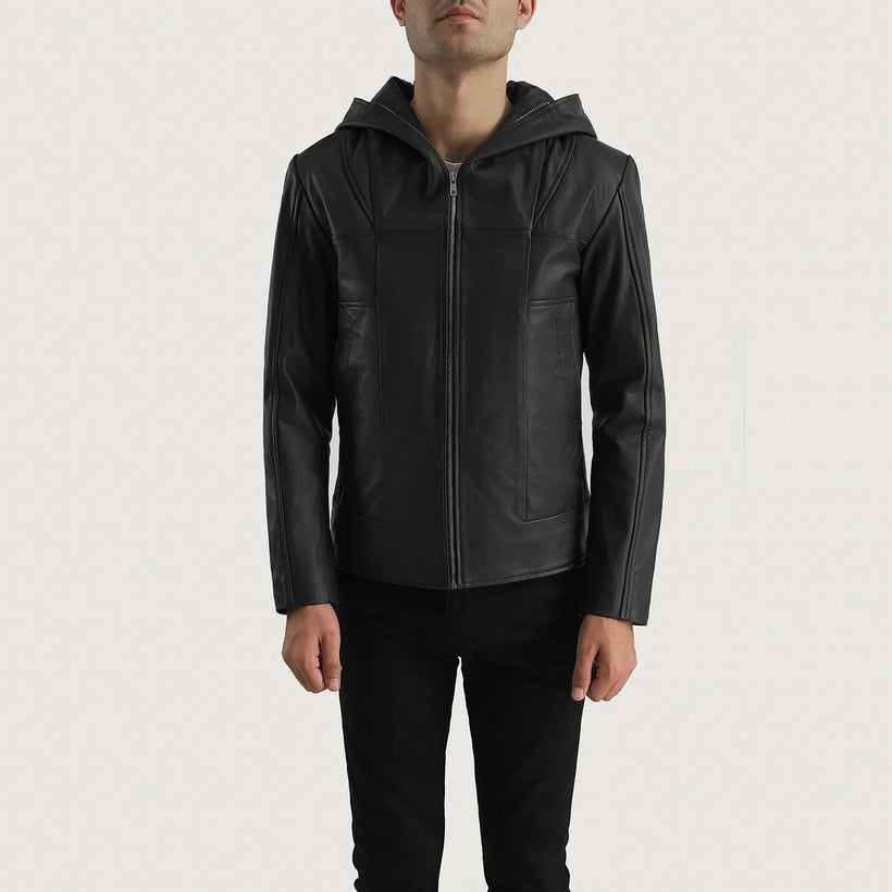 Spratt Schwarz Hooded Lederjacke für Herren