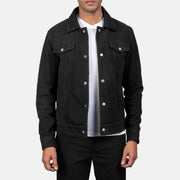 Men's Stallon Black Suede Jacket in Black Goatskin Suede - Vorderansicht &amp; maßgeschneiderte Silhouette | Online Kaufen