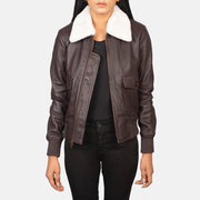 Women's Stella G-1 Maroon Leather Bomber Jacket in Maroon Sheepskin Leather - Vorderansicht &amp; maßgeschneiderte Silhouette | Online Kaufen