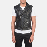 
Detailansicht of Notch & Zipper Hardware on Sullivan Schwarz Leather Biker Vest für Herren