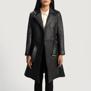 
Detailansicht of Notch & Button & waist belt Hardware on Sweet Susan Schwarz Leder-Trenchcoat für Damen