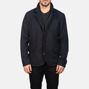 Detailansicht of Nehru &amp; Zipper with Dual Puller Hardware on Men's Thomas Schwarz Wool Lederjacke für Herren
