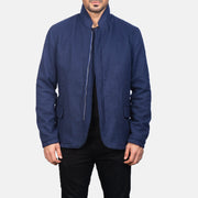 Men's Thomas Blau Wool Lederjacke für Herren in Navy Blue Synthetic Wool - Vorderansicht &amp; maßgeschneiderte Silhouette | Online Kaufen