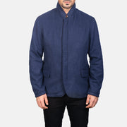 Detailansicht of Nehru &amp; Zipper with Dual Puller Hardware on Men's Thomas Blau Wool Lederjacke für Herren