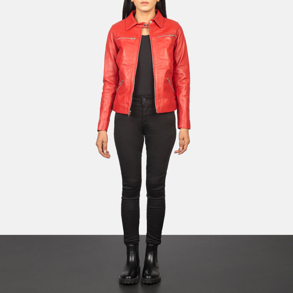 Women's Tomachi Red Leather Jacket - Seitenansicht mit ergonomischem Ärmelschnitt