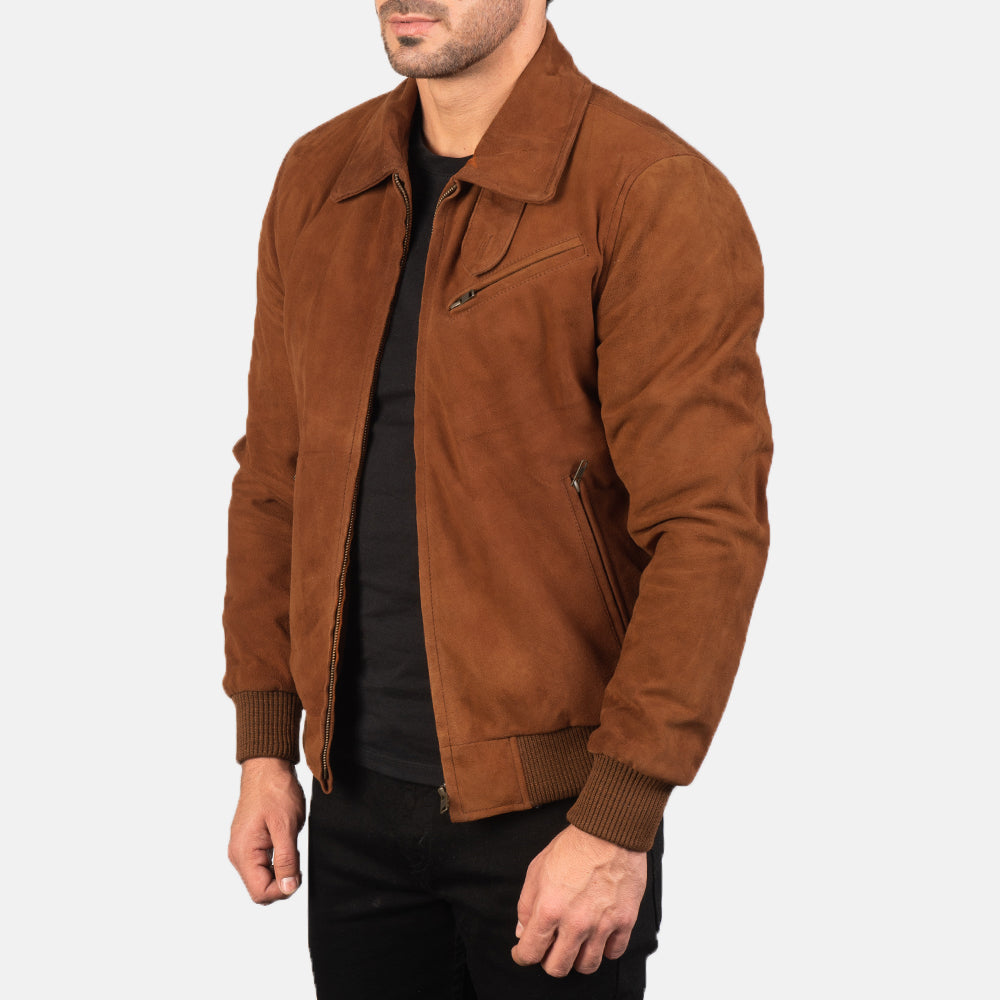 Brown Goatskin suede Jacket - Rückansicht mit passgenauen Schultern &amp; sauberem Saum