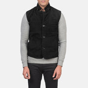Detailansicht of Notch with removable throat latch &amp; Button Hardware on Men's Tony Schwarz Suede Vest für Herren