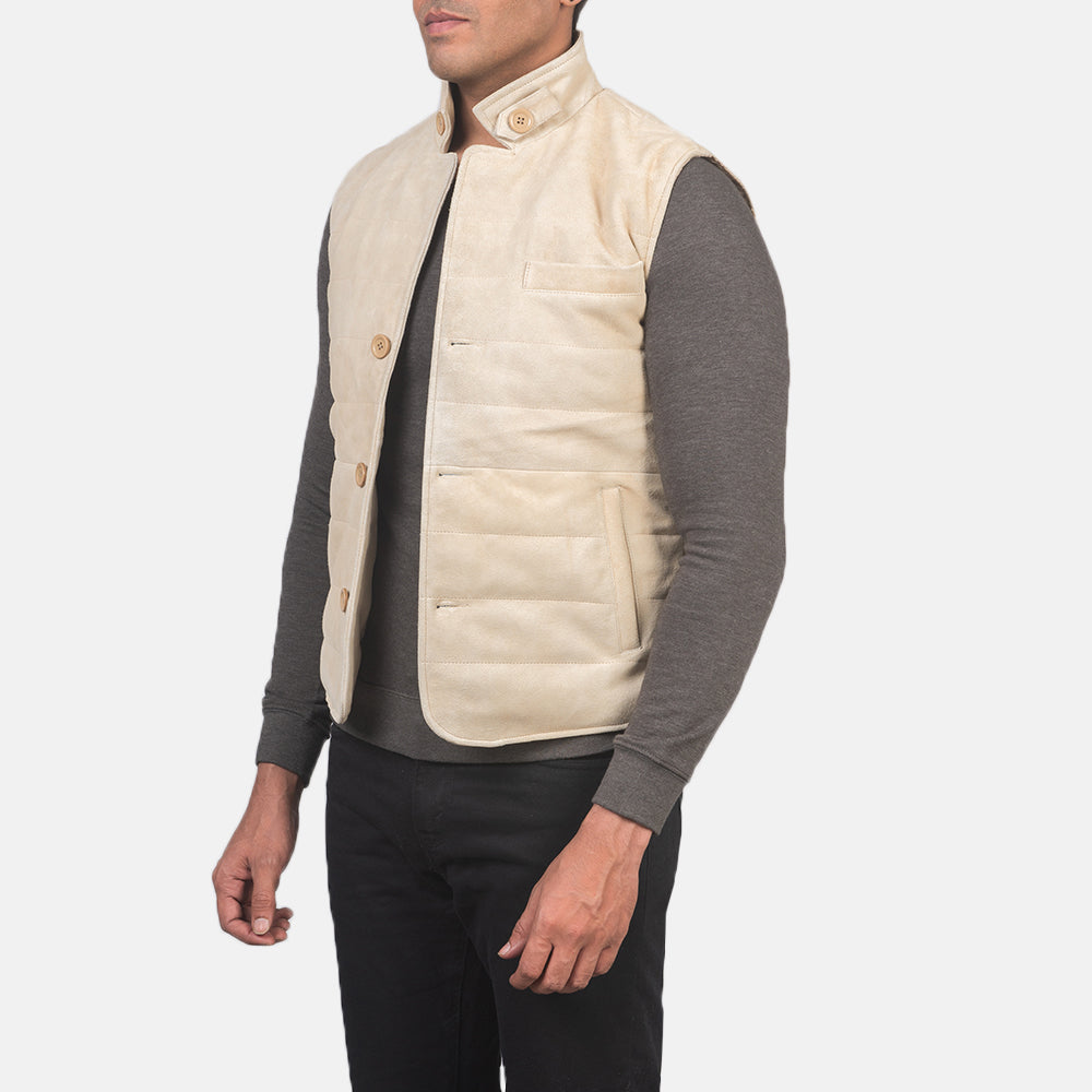 
Off-White Goatskin Suede Leather Vest - Rückansicht mit passgenauen Schultern & sauberem Saum