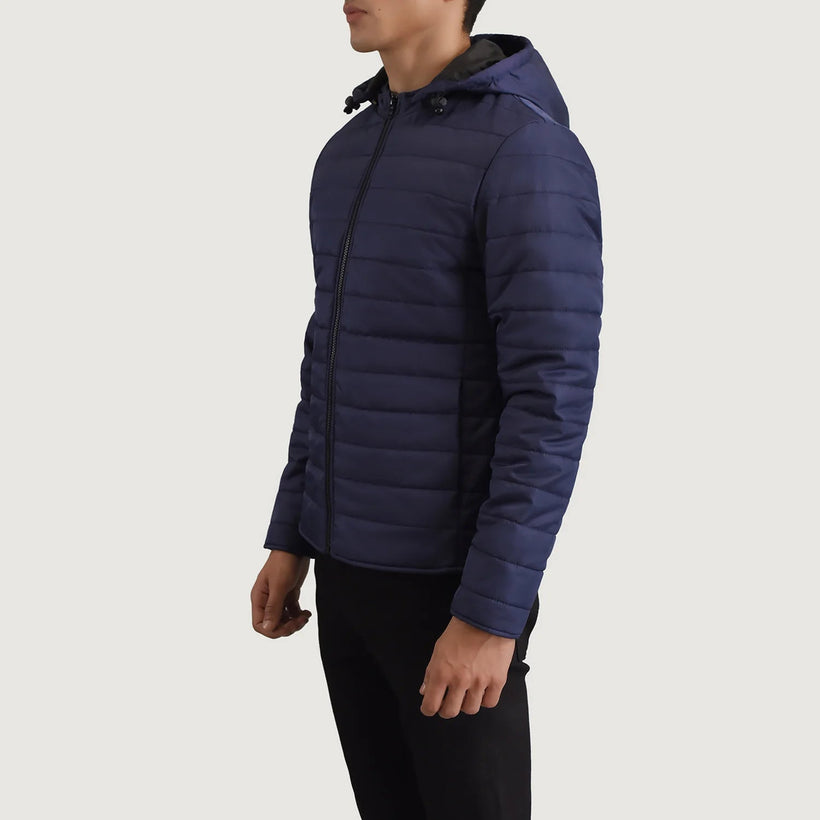 Tyler Blau Hooded Puffer Lederjacke für Herren