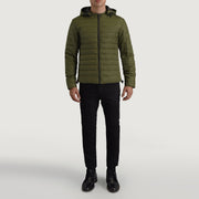 
Tyler Grün Hooded Puffer Lederjacke für Herren - Seitenansicht mit ergonomischem Ärmelschnitt & sportlicher Passform
