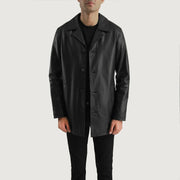 
Black Cowhide (Lt-071) leather Coat - Rückansicht mit passgenauen Schultern & sauberem Saum