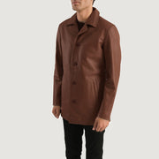 
Brown Cowhide leather Coat - Rückansicht mit passgenauen Schultern & sauberem Saum