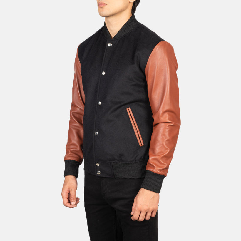 Vaxton Braun & Schwarz Hybrid Varsity Lederjacke für Herren